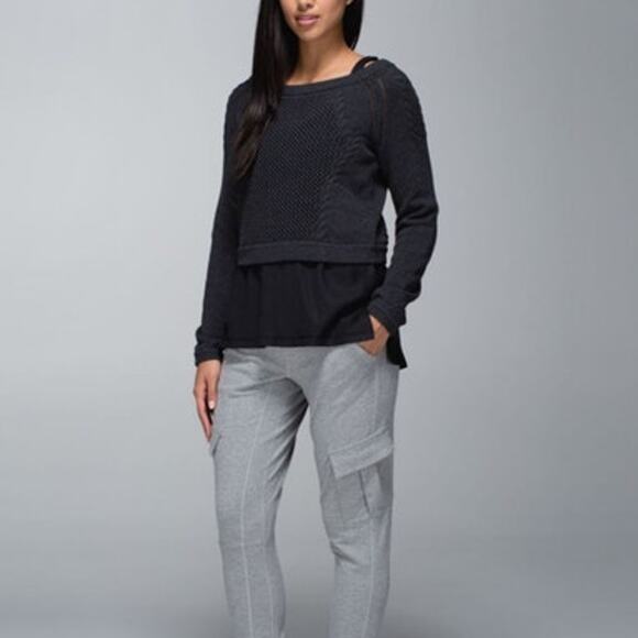 Lululemon Be Present Pullover Heathered Black Size Small Open Knit Sweater - Picture 7 of 10